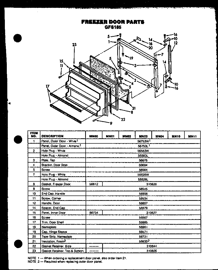 Caloric GFS185/MN11 freezer door parts diagram