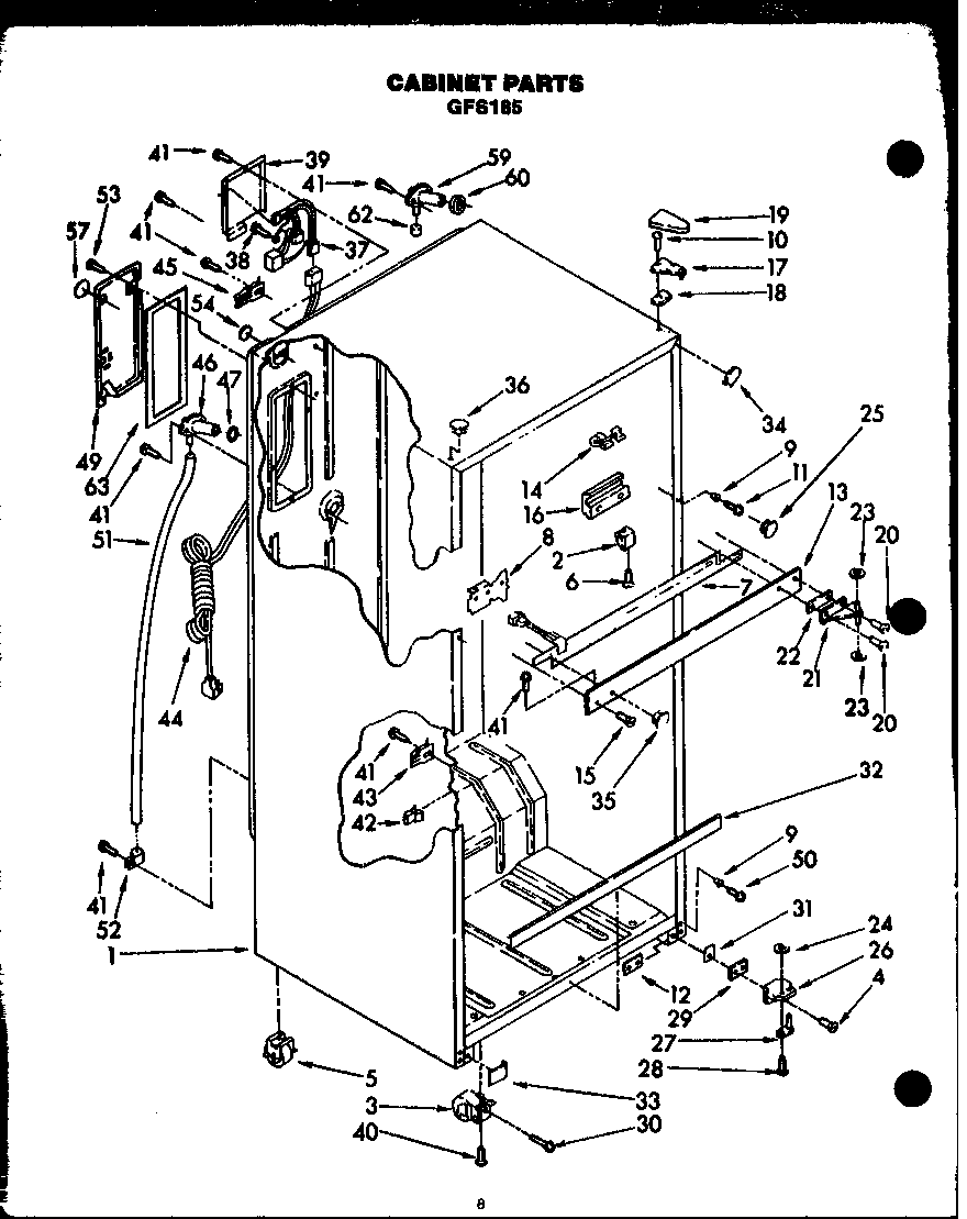 Caloric GFS185/MN11 cabinet parts diagram