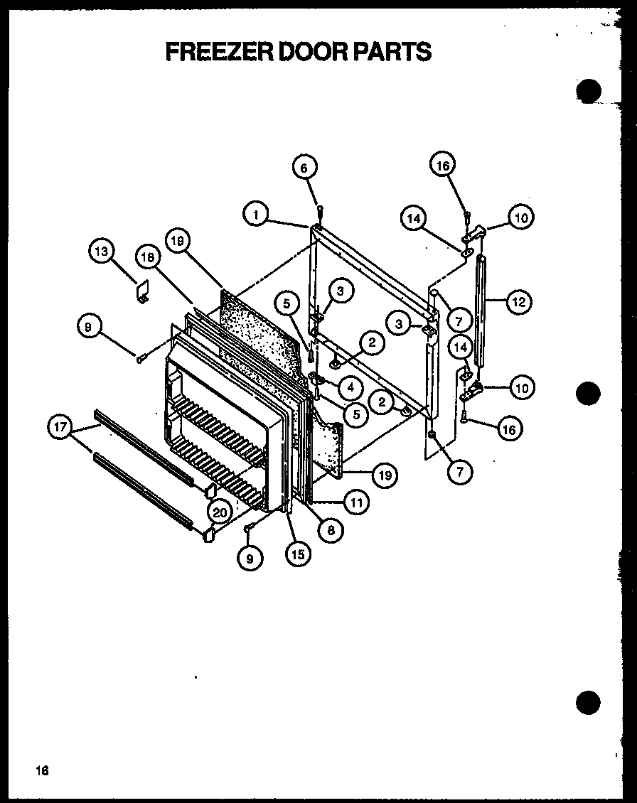 Caloric GFS209-1W00 freezer door parts diagram