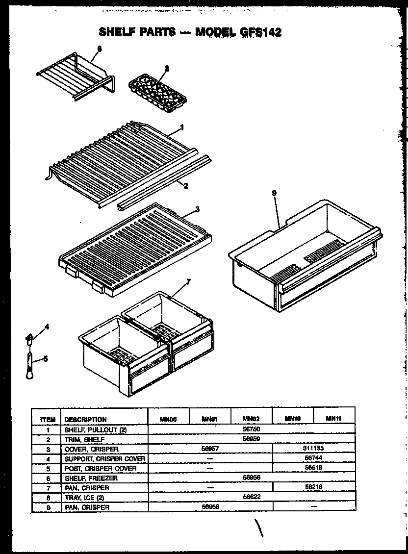 Caloric GFS142/MN10 shelf parts (gfs142/mn00) (gfs142/mn01) (gfs142/mn02) (gfs142/mn10) (gfs142/mn11) diagram
