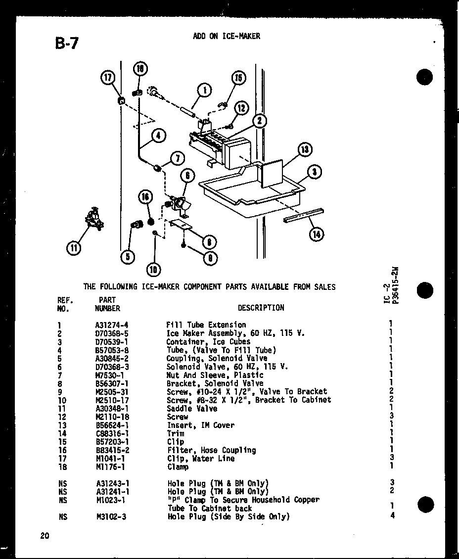 Amana TR18F-L-P75288-18WL add on ice-maker (ic-2/p36415-2w) diagram