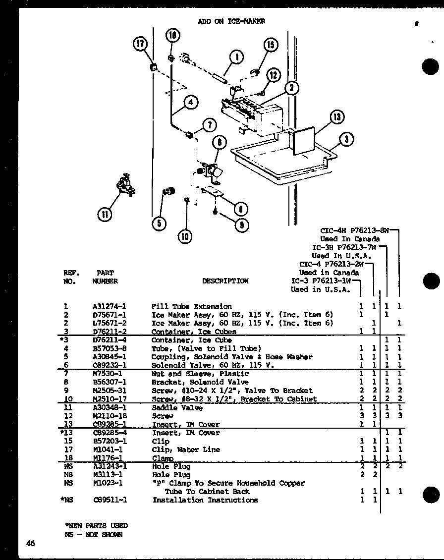 Amana TC22H-P7711035W add on ice-maker (ic-3/p76213-1w) (cic-4/p76213-2w) (ic-3h/p76213-7w) (cic-4h/p76213-8w) diagram