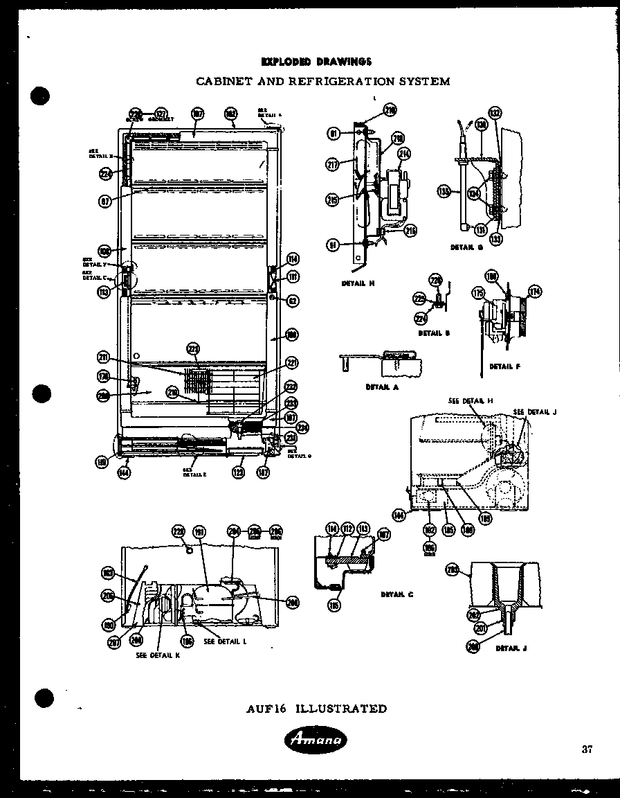 Amana AU23 cabinet and refrigeration system diagram