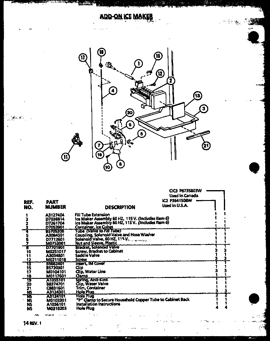 Amana IC2-P3641505W-FRZ add-on ice maker (ic2/p3641508w) (cic3/p8735803w) diagram