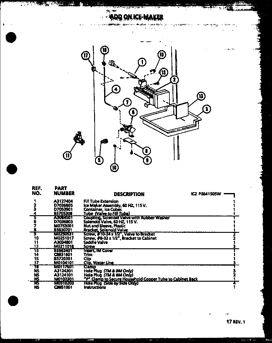 Amana IC2-P3641505W-FRZ add on ice-maker (ic2/p3641505w) diagram