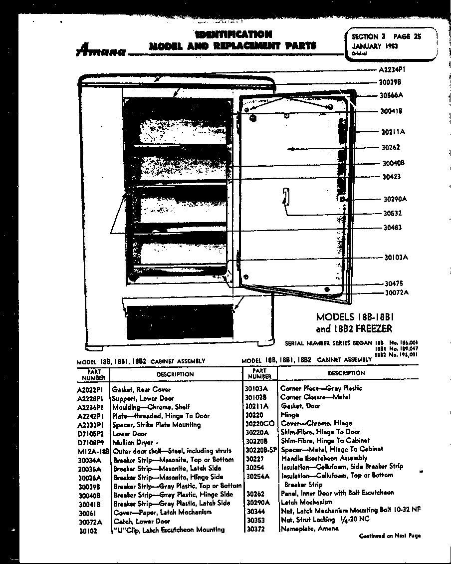 Amana 25WB model 18b, 18b1, 18b2 diagram