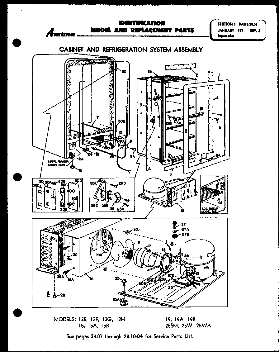 Amana 25WB models 12e, 12f, 12g, 12h, 15, 15a, 15b, 19, 19a, 19b diagram