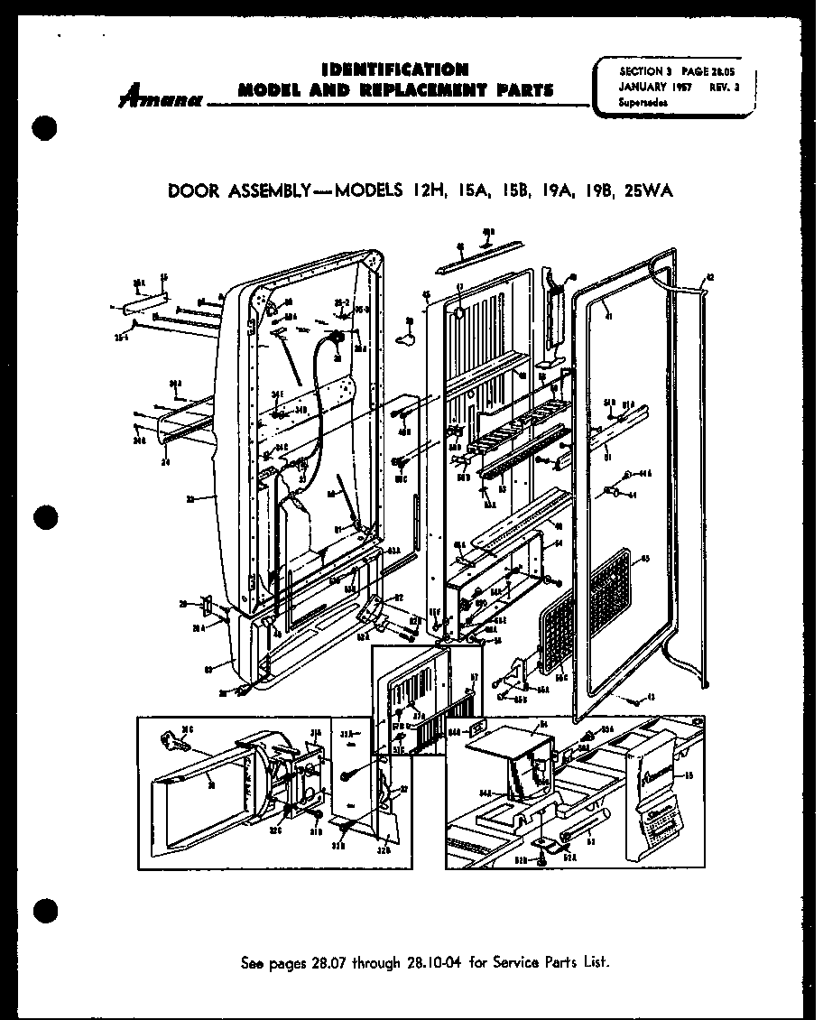 Amana 25WB door assembly - models 12h, 15a, 15b, 19a, 19b diagram
