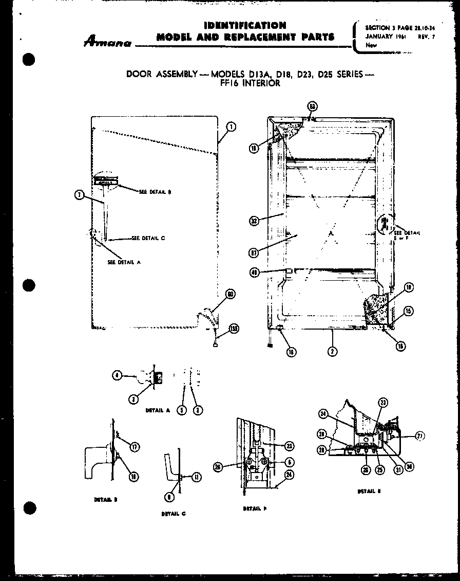 Amana 25S door assembly (ff16) (d18) (d23) (d23a) diagram