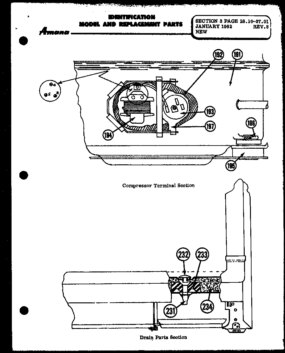Amana 25S comprssor terminal section (d13a) (d13c) (ff16) (ff16a) (d18) (d18b) (s20a) (d23) (d23a) diagram