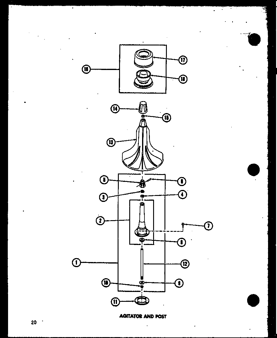 Amana TAA800/P75751-11W agitator and post (taa200/p75751-8w) diagram