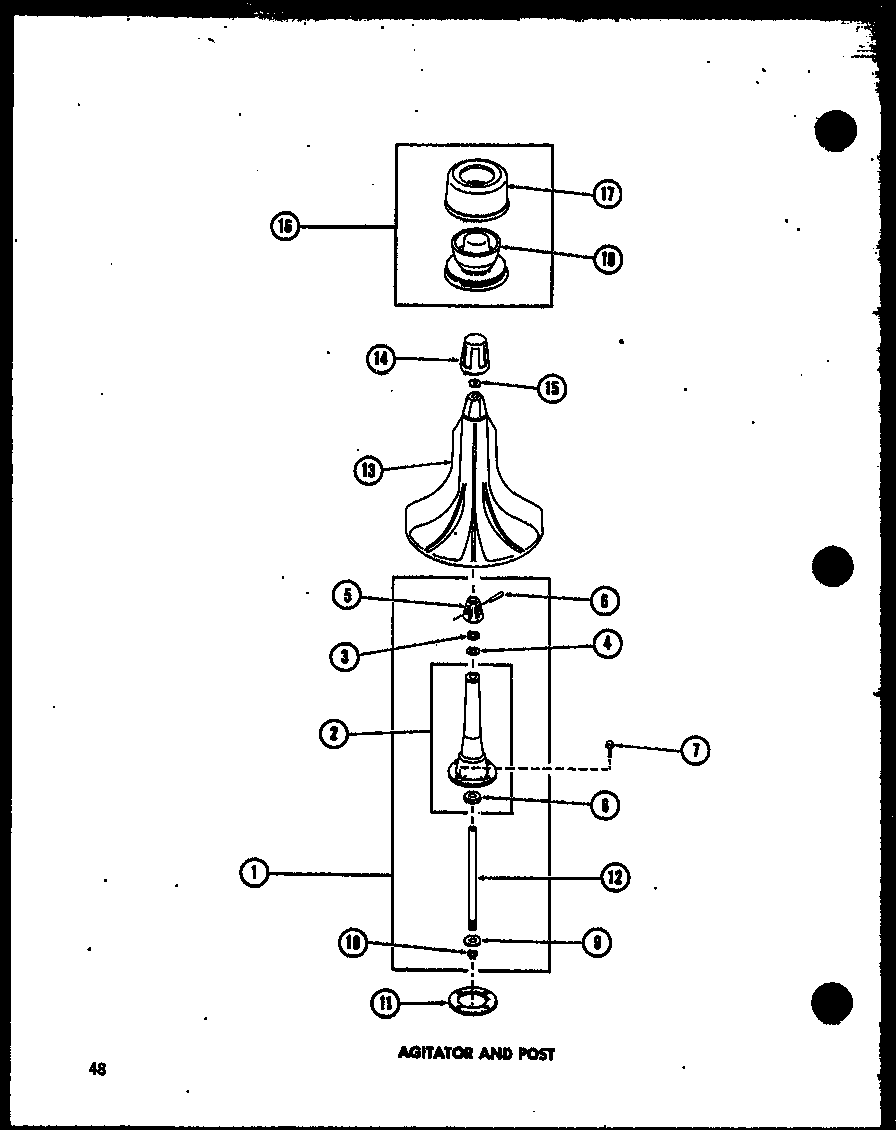 Amana TAA800/P75751-11W agitator and post (taa400/p75751-9w) (taa600/p75751-10w) (taa800/p75751-11w) diagram
