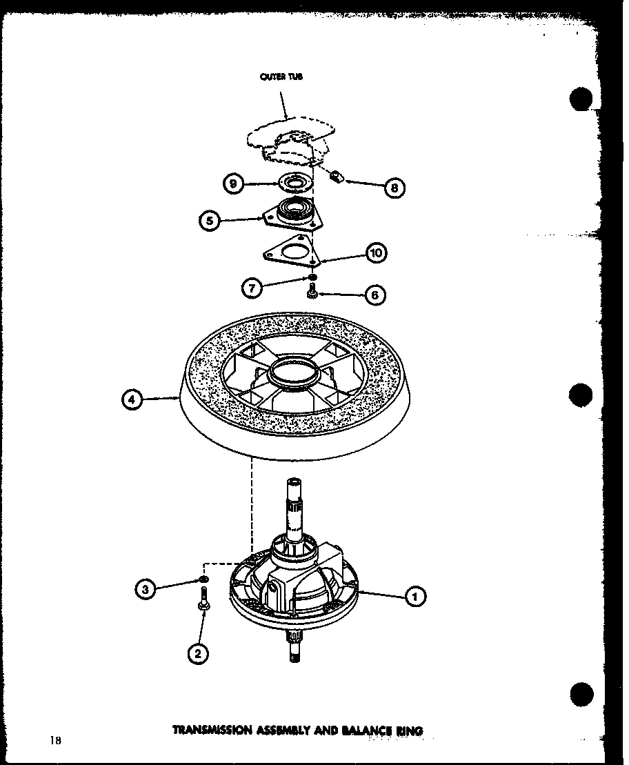 Amana TAA800/P77040-5W transmission assembly and balance ring (taa300/p77040-1w) diagram