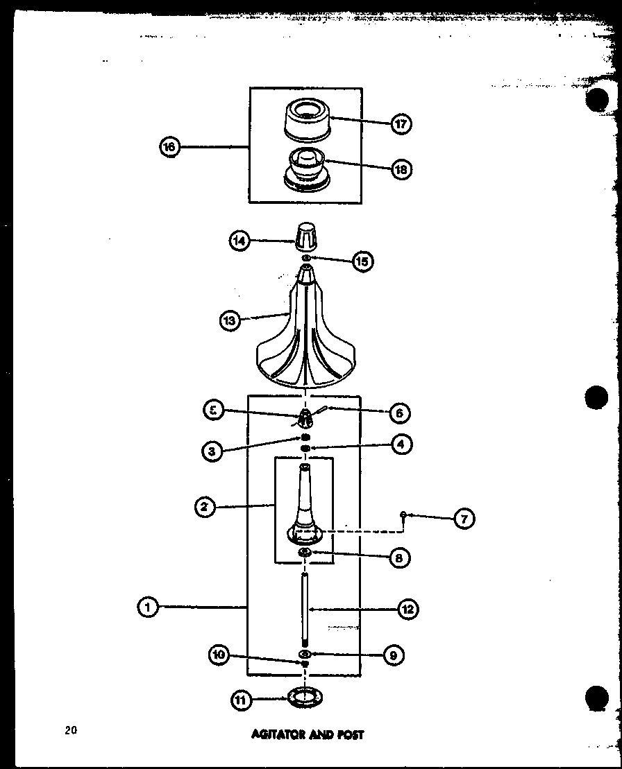 Amana TAA800/P77040-5W agitator and post (taa300/p77040-1w) diagram
