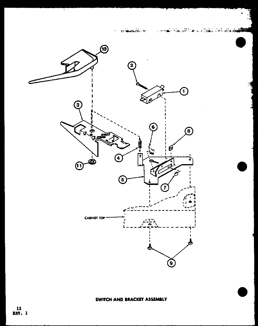 Amana LWD450/P7762106W switch and bracket assembly diagram