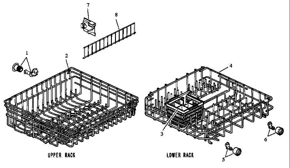 Caloric DUS600B,WW/P1109515W upper/lower rack diagram