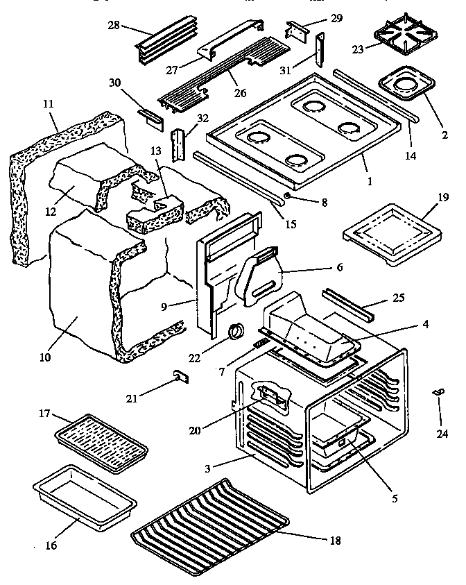 Caloric RST307-9310/ALL main top and oven assembly (rst307-9310/all) (rst307-f043/all) (rst307/all) (rst307uww/all) (rst309/all) (rst354/all) (rst359/all) (rst361/all) diagram