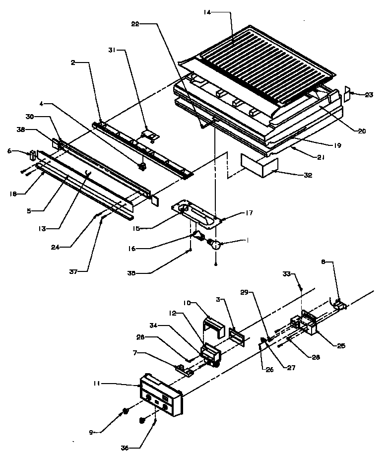 Amana 85165-P1117113WE controls & drain block area diagram