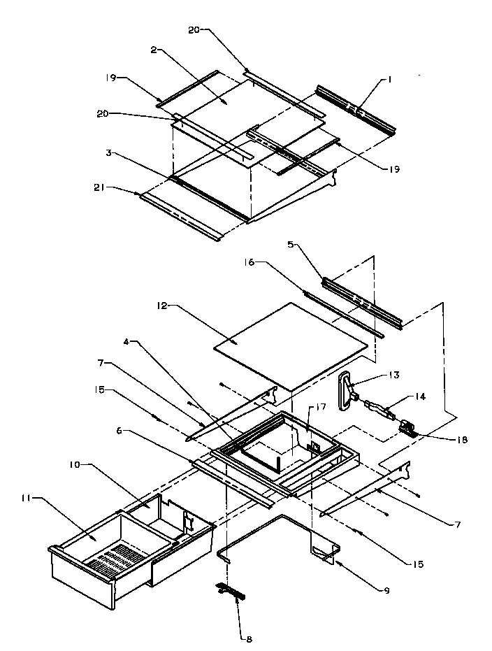 Amana SXD25NPW-P1162420WW refrigerator shelving and drawers diagram