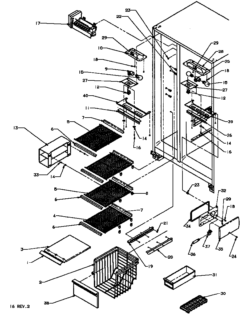 Amana SX19NL-P1168702WL freezer shelving and refrigerator light diagram