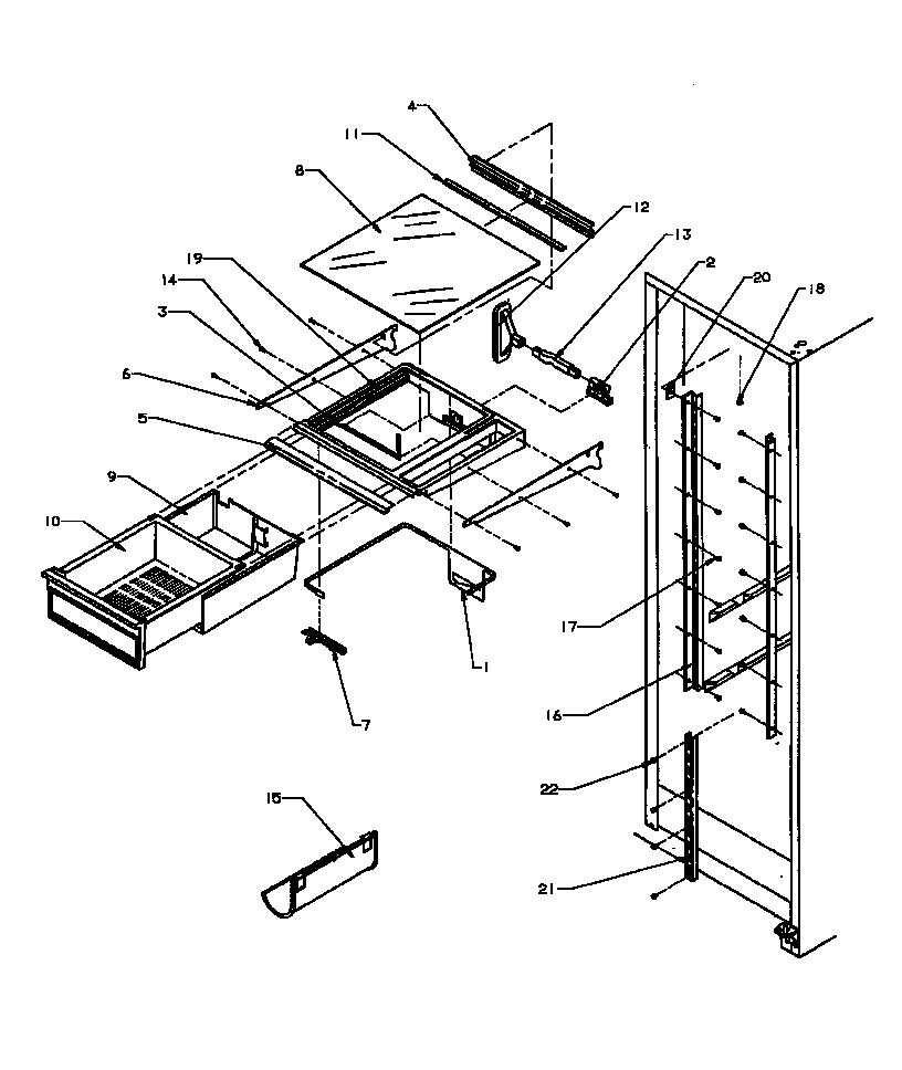 Amana SX19NL-P1168702WL refrigerator shelving and drawers diagram