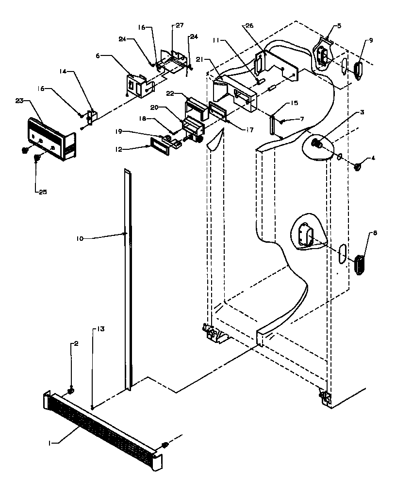 Amana SX19NL-P1168702WL refrigerator/freezer controls and cabinet parts diagram