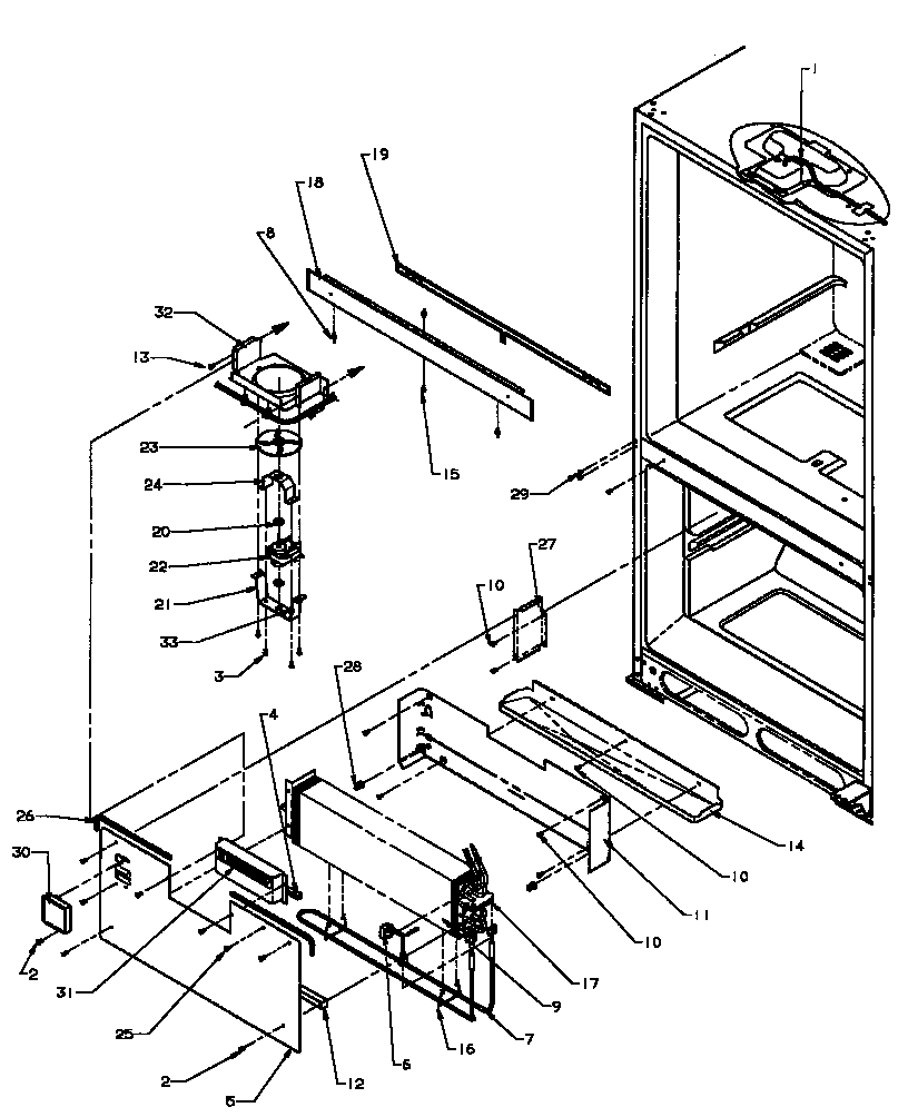 Amana BX22RW-P1161604WW evaporator area diagram