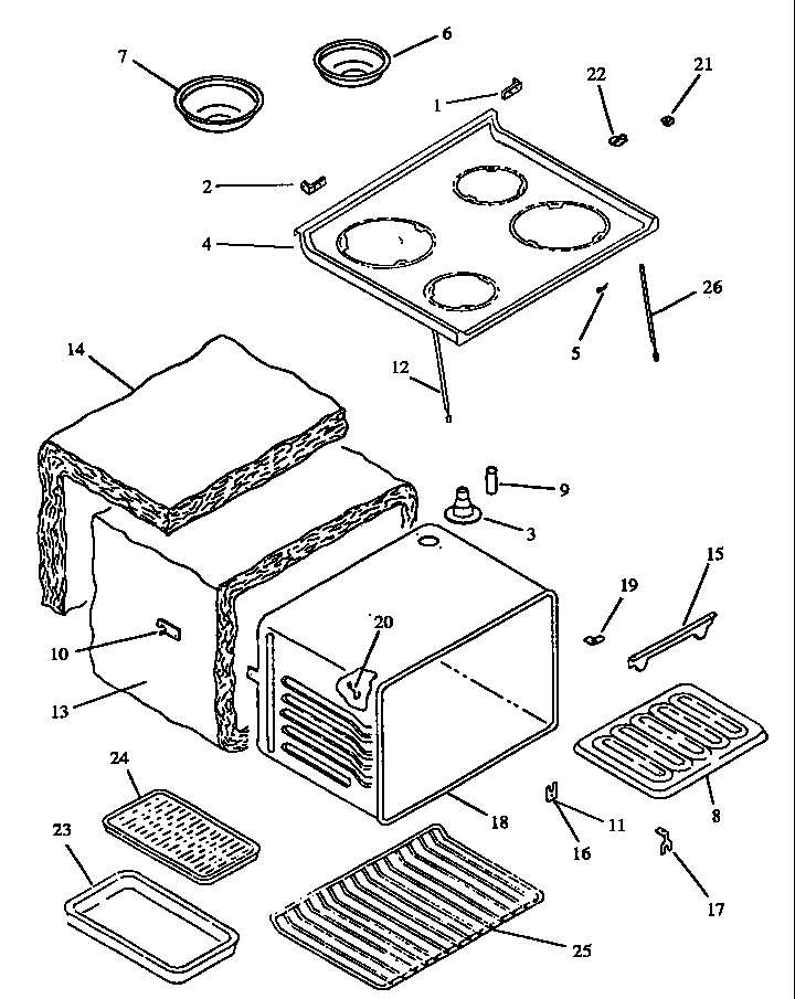 Caloric ESK37002WG/P1130949NW main top and oven assembly diagram