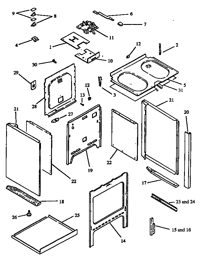 Caloric ESF32002W/P1130944NW cabinet assembly diagram