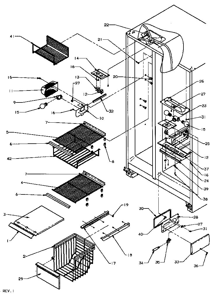 Amana SPD22NW-P1181306WW freezer shelving & refrigerator light (spd22nl/p1181306wl) (spd22nw/p1181306ww) diagram
