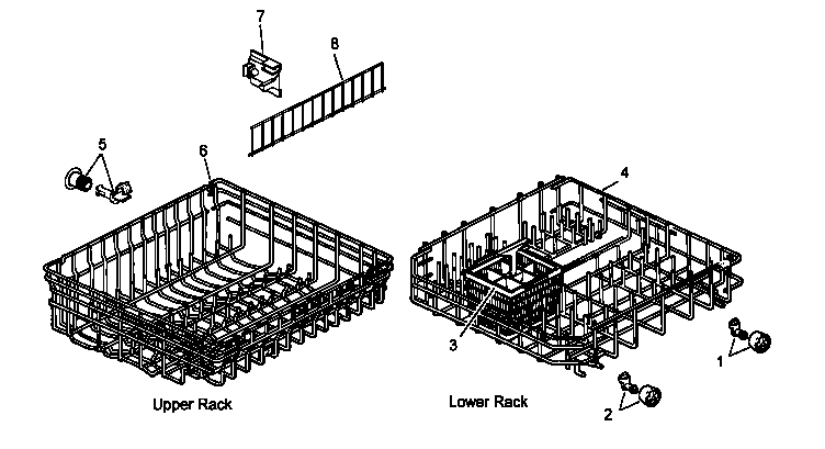 Modern Maid DDW950B/P1173810W upper/lower rack parts diagram