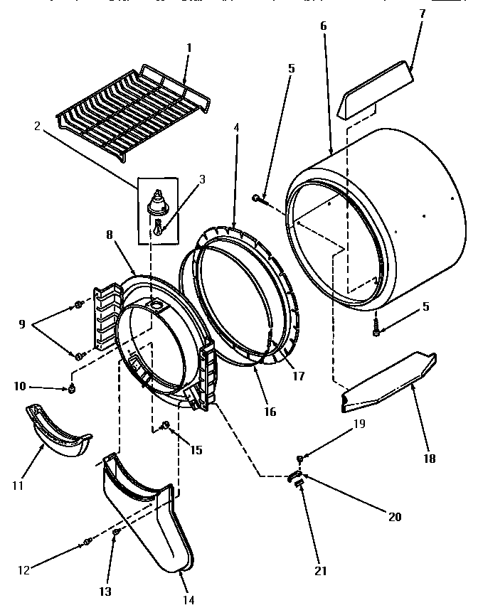 Speed Queen AEE933 front bulkhead, air duct, felt seal and cylinder diagram