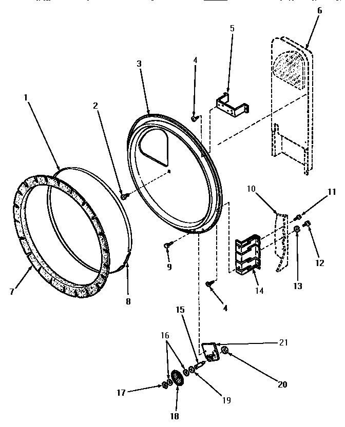Speed Queen AEE933 rear bulkhead, felt seal and cylinder roller diagram