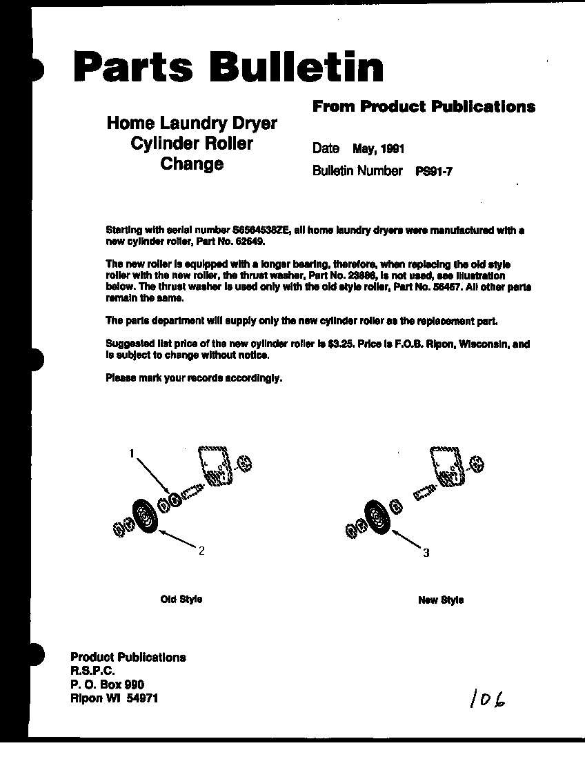 Speed Queen AEE933 parts bulletin diagram