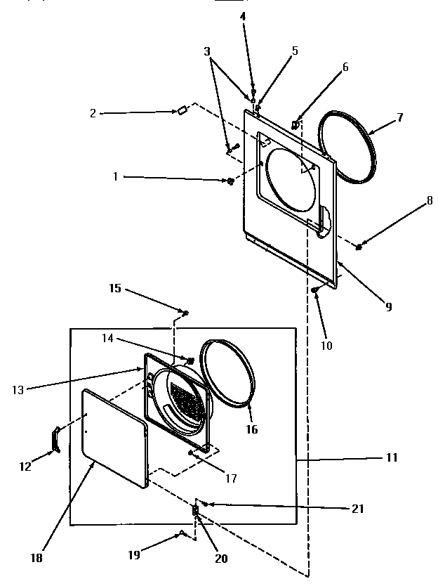 Speed Queen NE6813 loading door, front panel and seals diagram