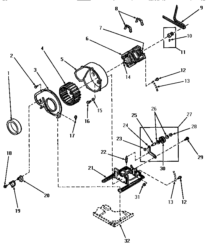 Speed Queen NE6813 motor, exhaust fan and belt diagram