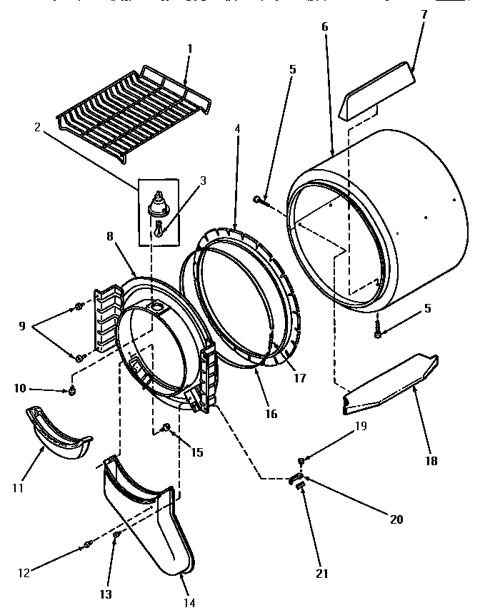 Speed Queen NE6813 front bulkhead, air duct, felt seal and cylinder diagram