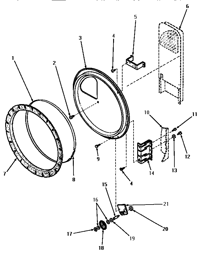 Speed Queen NE6813 rear bulkhead, felt seal and cylinder roller diagram