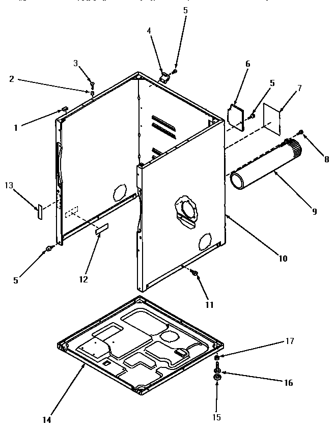 Speed Queen NE6813 cabinet, exhaust duct and base diagram