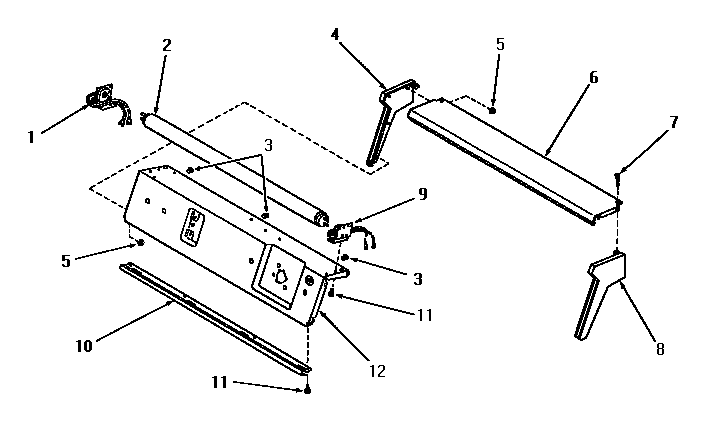 Speed Queen DA9000 panel support plate, control hood ends and fluorescent tube diagram