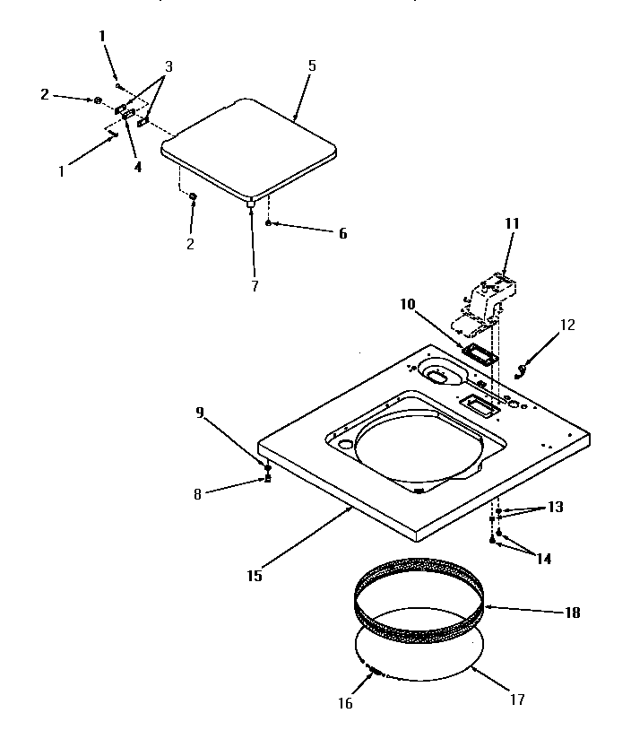 Speed Queen DA9000 cabinet top and loading door diagram