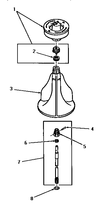 Speed Queen DA9000 agitator, shaft and fabric softener dispenser diagram
