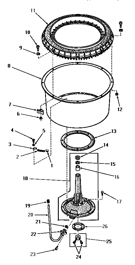 Speed Queen DA9000 agitator post and spin tub diagram
