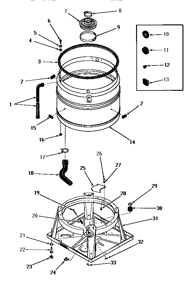 Speed Queen DA9000 boot, chassis and drain tub diagram