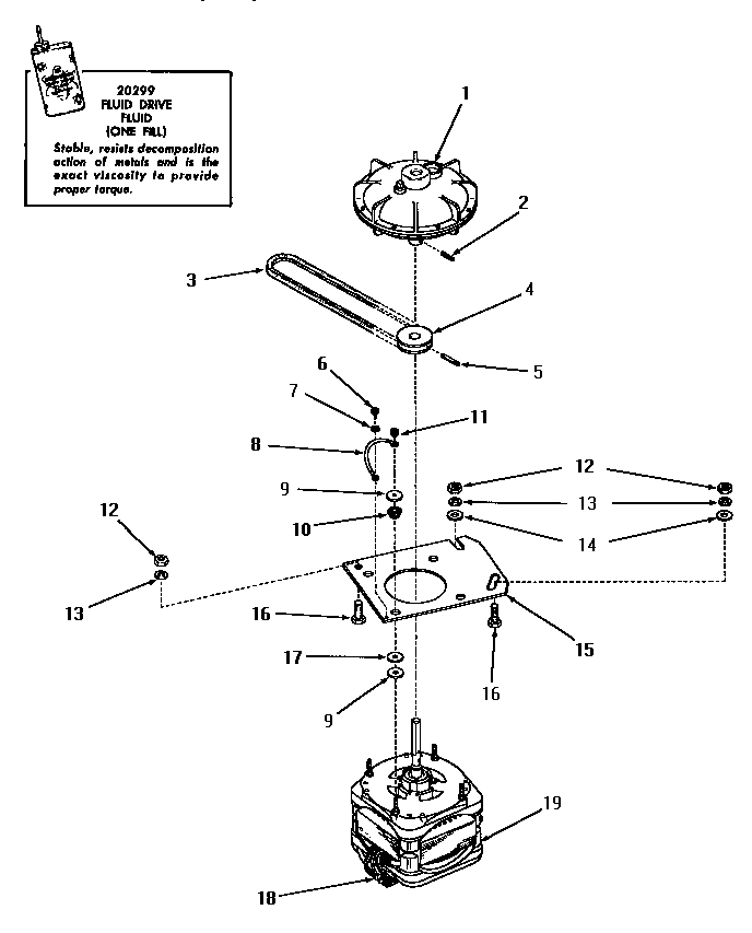 Speed Queen DA9000 motor and fluid drive diagram