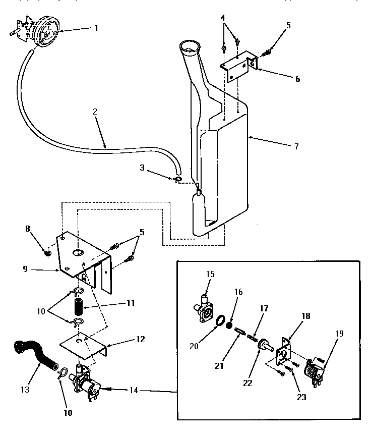 Speed Queen DA9000 reservoir and drain valve (serial nos. s556d39 and 234j7952 diagram