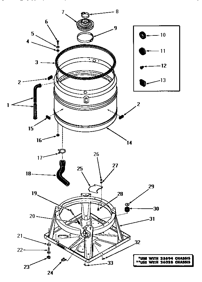 Speed Queen DA3691 boot, chassis and drain tub diagram