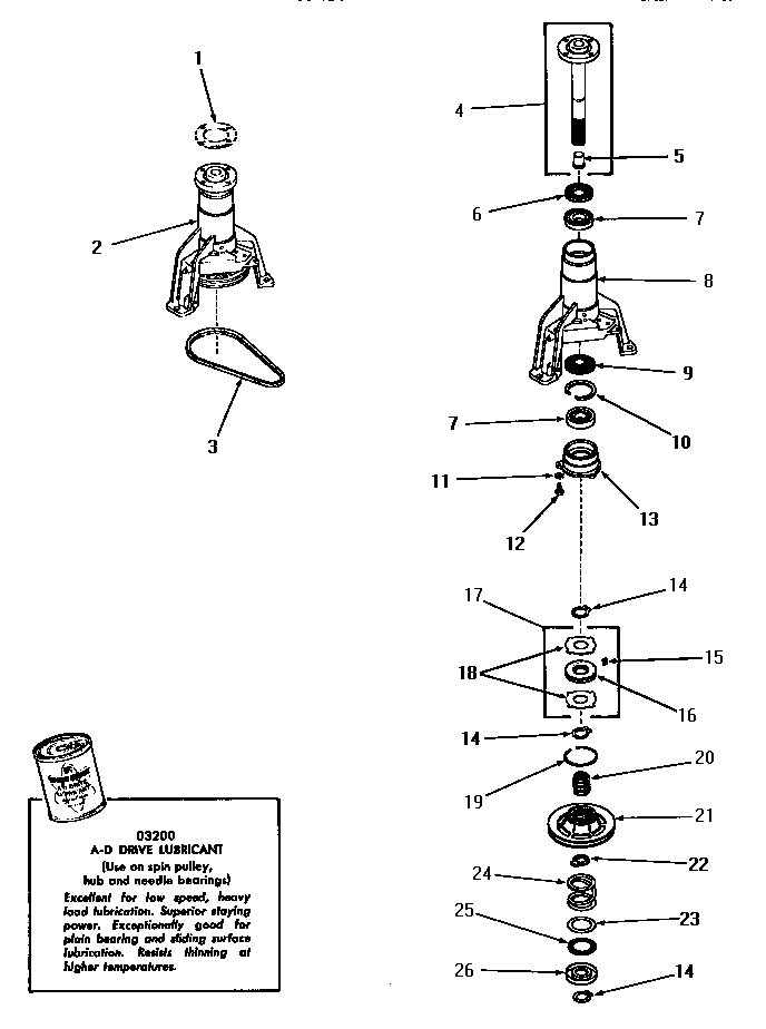 Speed Queen DA3691 main bearing assembly diagram