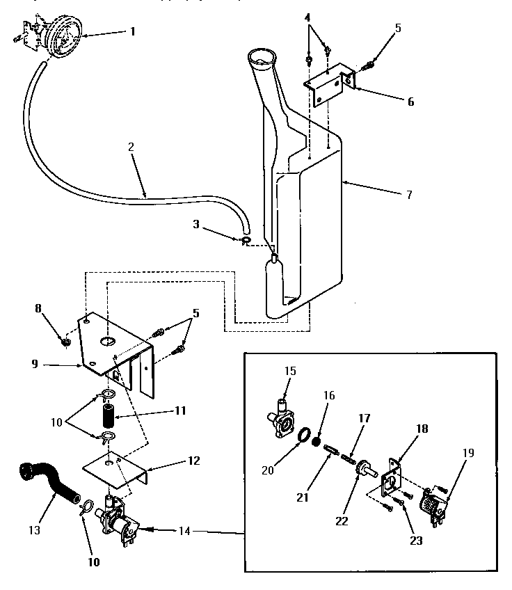 Speed Queen DA3691 reservoir and drain valve (serial # s556d39 and 234j77952) diagram