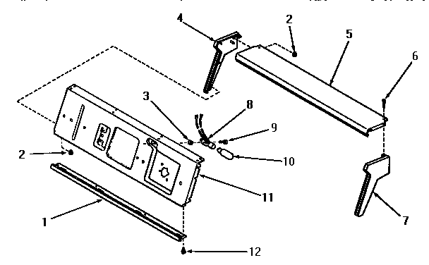 Speed Queen DA3201 panel support plate, control hood ends and bulb diagram